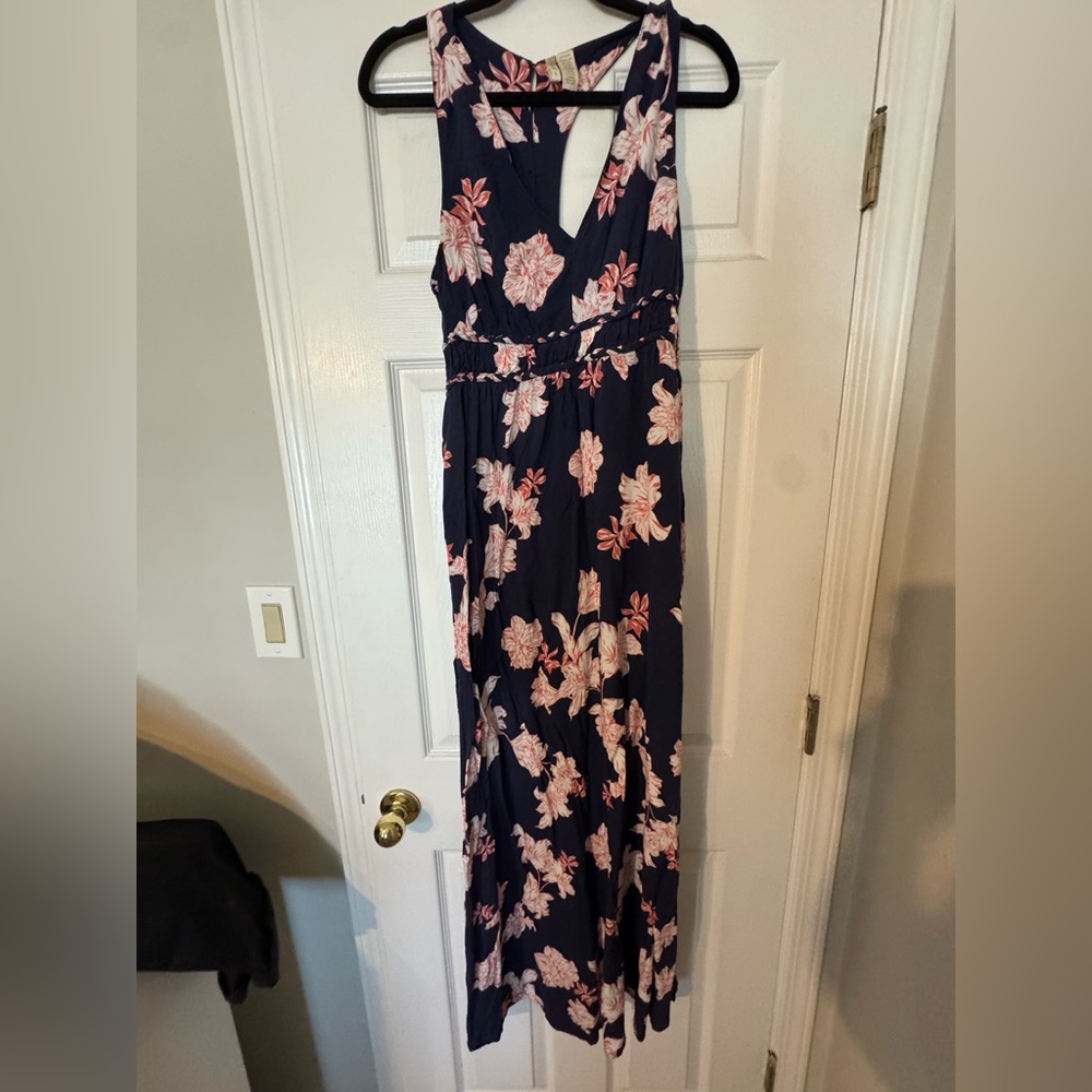 Japna Navy and Pink Floral Maxi Dress